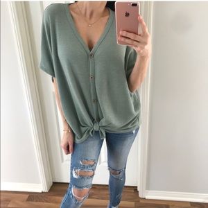 REPOSH // Olive Waffle Button Down Top